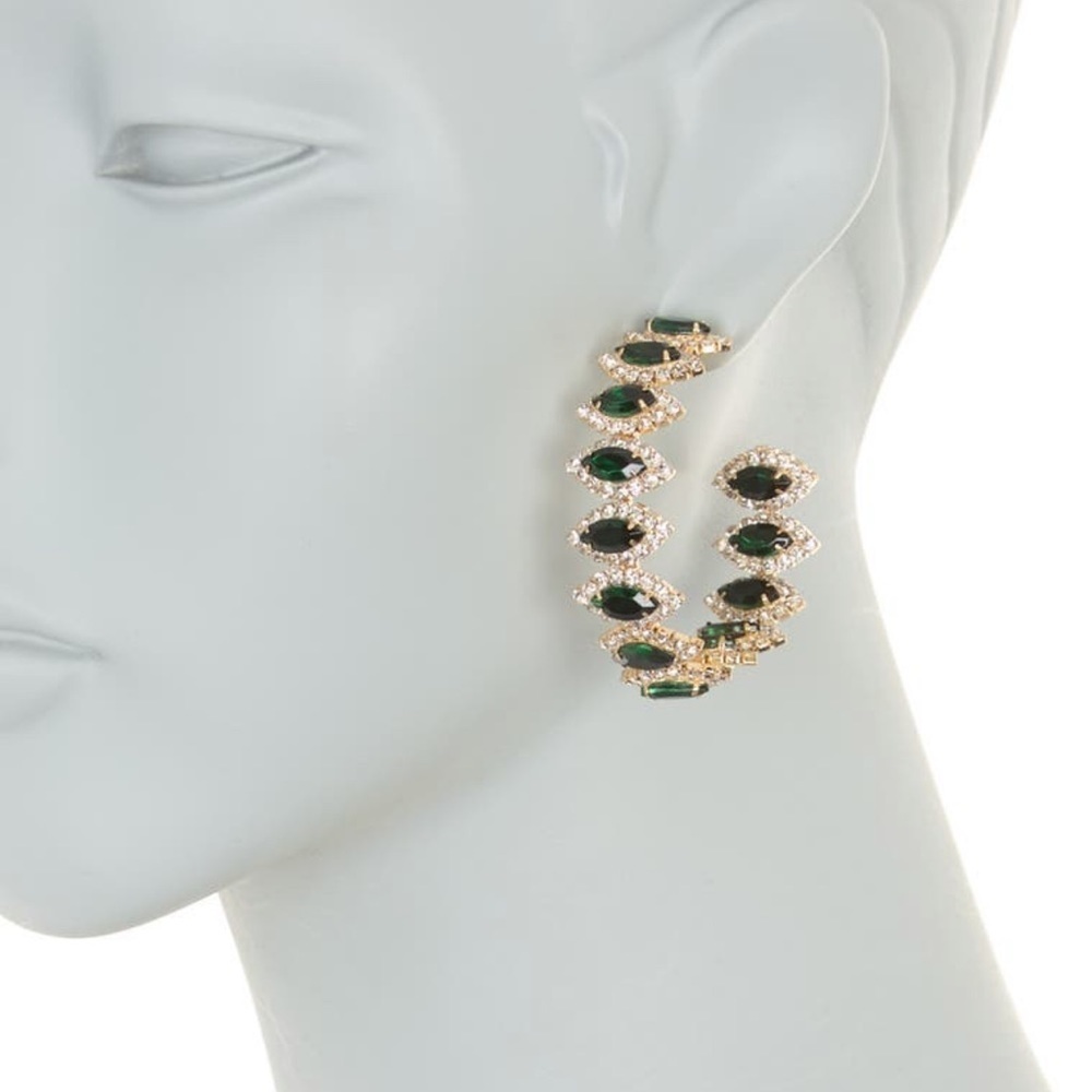 NWT TASHA Marquise Crystal Inside Out Hoop Earrings in Emerald Green - Picture 2 of 2